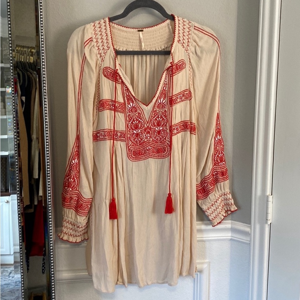 Free people red embroidered dress